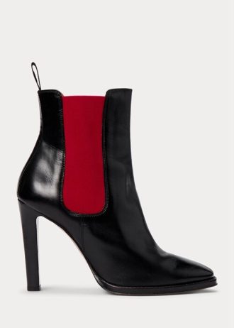 Czarno-czerwone damskie buty Ralph Lauren Zoie Calfskinie
