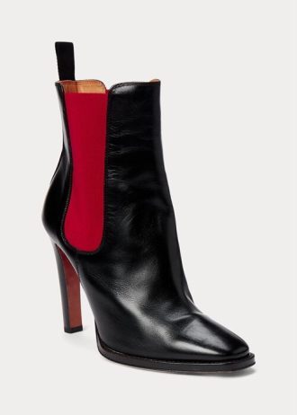Czarno-czerwone damskie buty Ralph Lauren Zoie Calfskinie