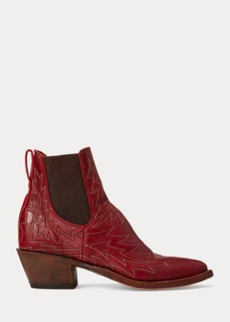 Czerwone damskie skórzane buty Ralph Lauren Lottie z haftem