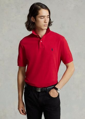 Czerwone męskie koszulki polo Ralph Lauren Slim Fit z siateczki