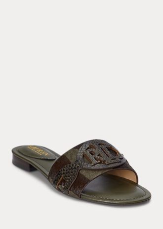 Damskie płaskie buty Ralph Lauren Alegra z nadrukiem w zebrę i włosiem na łydce w kolorze oliwkowym