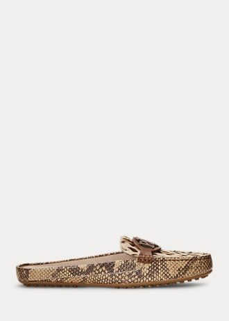 Damskie płaskie buty Ralph Lauren Brynn z tłoczoną skórą i włosiem cielęcym