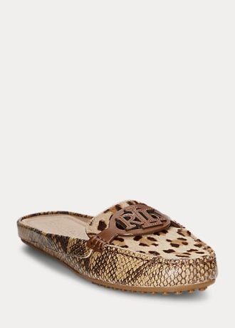 Damskie płaskie buty Ralph Lauren Brynn z tłoczoną skórą i włosiem cielęcym