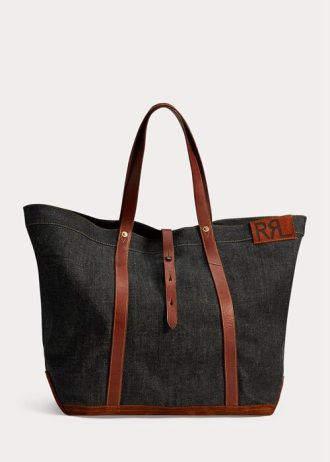 Damskie torby Ralph Lauren z jeansu ze skórzanymi wykończeniami w kolorze indygo
