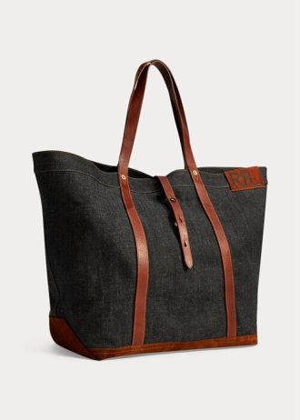 Damskie torby Ralph Lauren z jeansu ze skórzanymi wykończeniami w kolorze indygo