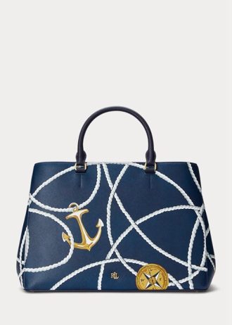Duża torba damska Hanna z nadrukiem marynistycznym Ralph Lauren Crosshatch Leather