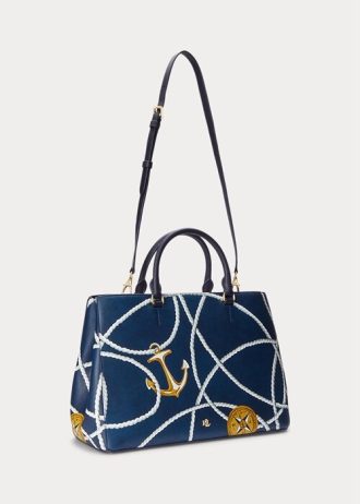 Duża torba damska Hanna z nadrukiem marynistycznym Ralph Lauren Crosshatch Leather