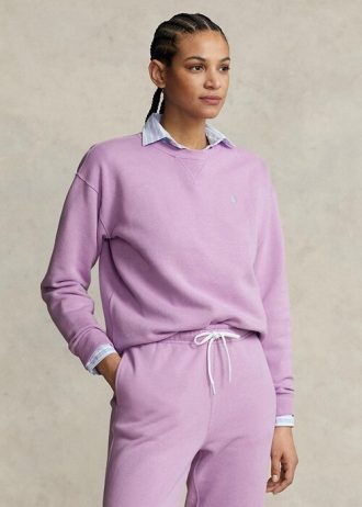Fioletowe damskie bluzy z polaru Ralph Lauren z okrągłym dekoltem