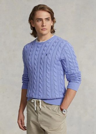 Fioletowy męski sweter z bawełny Ralph Lauren z warkoczowym splotem