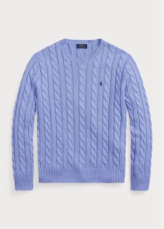 Fioletowy męski sweter z bawełny Ralph Lauren z warkoczowym splotem