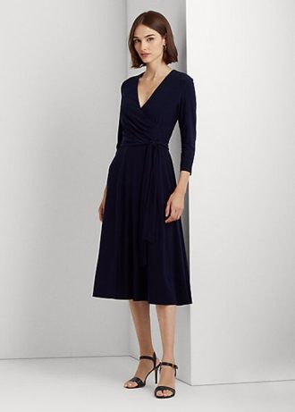 Granatowa damska sukienka z jerseyu Ralph Lauren Surplice