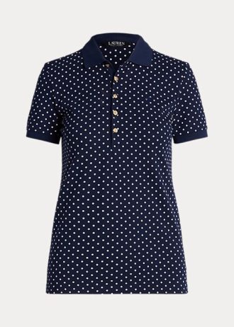Granatowe damskie koszulki polo Ralph Lauren w kropki Piqué
