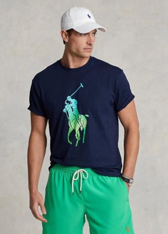 Granatowe męskie koszulki Ralph Lauren Classic Fit Big Pony Jersey