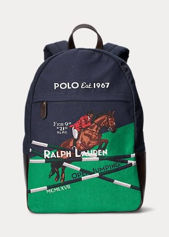 Granatowe męskie plecaki płócienne Ralph Lauren z nadrukiem jeździeckim