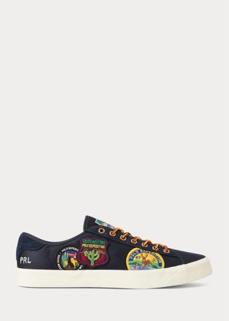 Granatowe męskie trampki Ralph Lauren Nelson z logo i naszywką z twillu