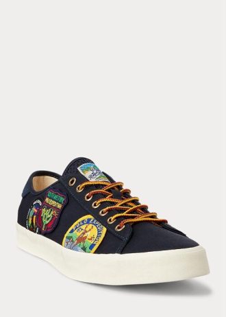 Granatowe męskie trampki Ralph Lauren Nelson z logo i naszywką z twillu