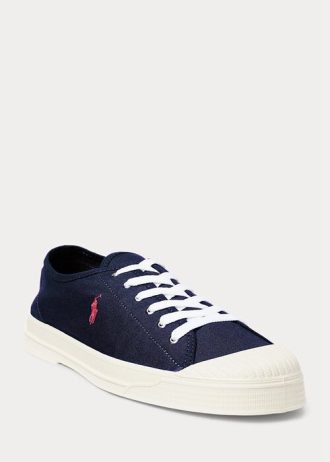 Granatowo-czerwone męskie tenisówki Ralph Lauren Essence 100 Canvas Cap-Toe