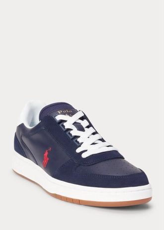 Granatowo-czerwone męskie trampki Ralph Lauren Court ze skóry i zamszu