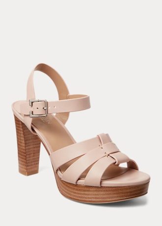 Jasnoróżowe damskie sandały Ralph Lauren Soffia Nappa ze skóry
