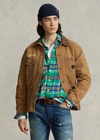 Khaki męskie kurtki polowe Ralph Lauren z wełnianą podszewką
