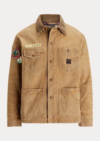 Khaki męskie kurtki polowe Ralph Lauren z wełnianą podszewką