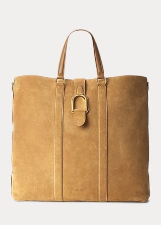 Khaki Męskie torby Ralph Lauren Welington z zamszu cielęcego