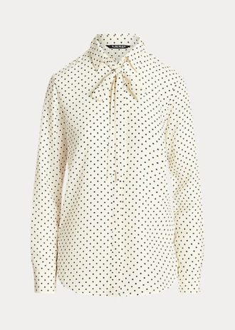 Koszule damskie Ralph Lauren z krepy w groszki i wiązaniem pod szyją w kolorze kremowym/granatowym