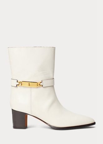 Kremowe damskie buty Ralph Lauren Polo ID z woskowanej skóry cielęcej