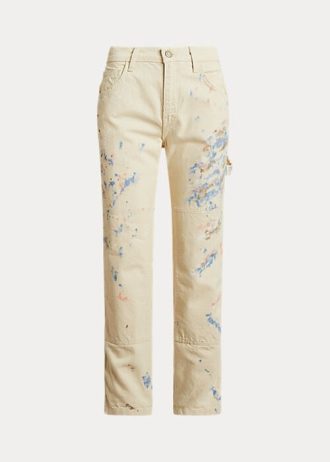 Kremowe damskie jeansy Ralph Lauren Paint-Splatter Denim Carpenter