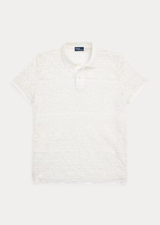 Kremowe damskie koszulki polo Ralph Lauren z koronką geometryczną