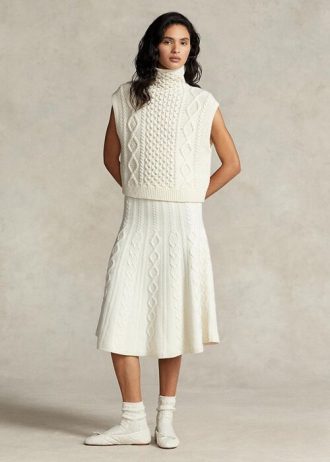 Kremowe damskie spódnice Ralph Lauren Multi-cable z wełny i kaszmiru w kształcie litery A Kremowe damskie spódnice Ralph Lauren Multi-cable z wełny i kaszmiru w kształcie litery A