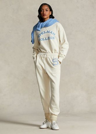 Kremowe damskie spodnie dresowe z polaru Ralph Lauren The Spelman Collection