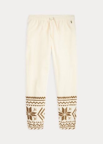 Kremowe damskie spodnie dresowe z polaru Ralph Lauren z motywem płatka śniegu