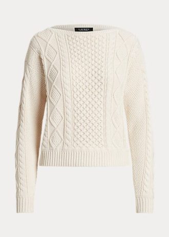 Kremowe damskie swetry Ralph Lauren Aran-Knit Cotton Boatneck
