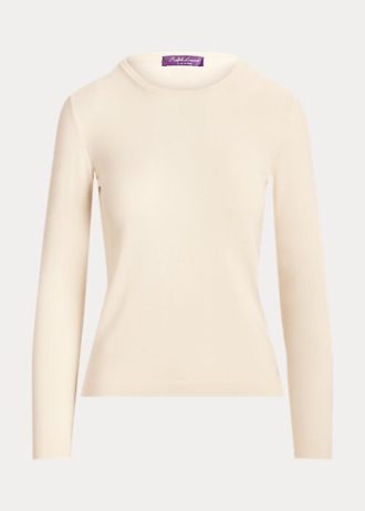 Kremowe swetry damskie Ralph Lauren z kaszmiru z okrągłym dekoltem