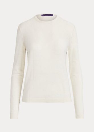 Kremowe swetry damskie Ralph Lauren z wełny merino z okrągłym dekoltem