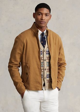 Kurtki męskie Ralph Lauren z mieszanki lnu i jodełki w kolorze khaki