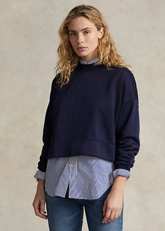 Marynarki damskie Ralph Lauren Boxy Suede-Patch French Terry Bluzy