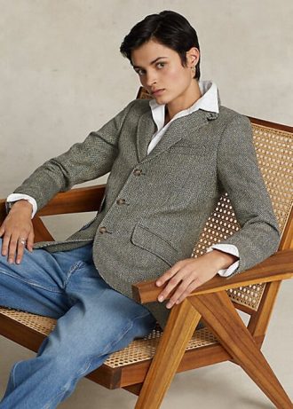 Marynarki damskie Ralph Lauren z mieszanki lnu i jodełki w kolorze granatowym / kremowym