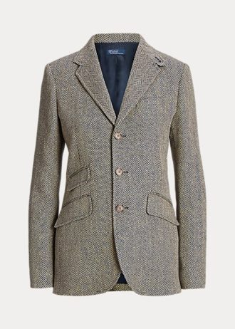 Marynarki damskie Ralph Lauren z mieszanki lnu i jodełki w kolorze granatowym / kremowym