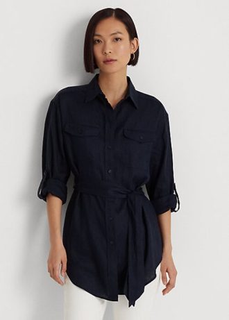 Marynarskie damskie koszule lniane z paskiem Ralph Lauren
