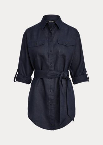 Marynarskie damskie koszule lniane z paskiem Ralph Lauren