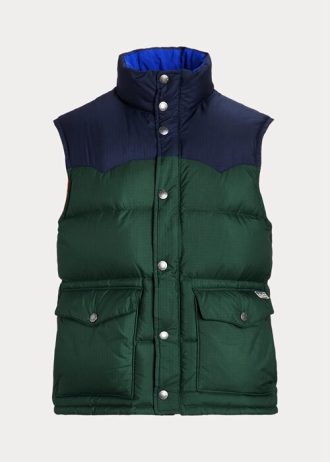 Męska kamizelka puchowa Ralph Lauren w kolorze granatowym, wodoodporna, w stylu western