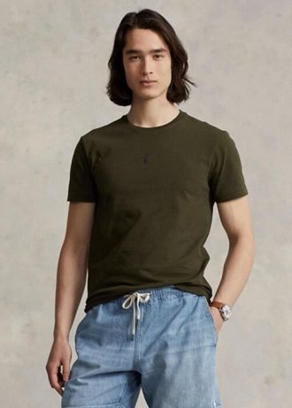 Męskie koszulki z okrągłym dekoltem Ralph Lauren w kolorze oliwkowym, dopasowane