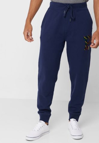 Męskie spodnie dresowe Ralph Lauren w kolorze granatowym ze ściągaczem
