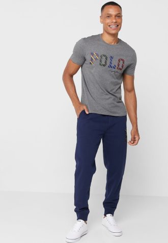 Męskie spodnie dresowe Ralph Lauren w kolorze granatowym ze ściągaczem