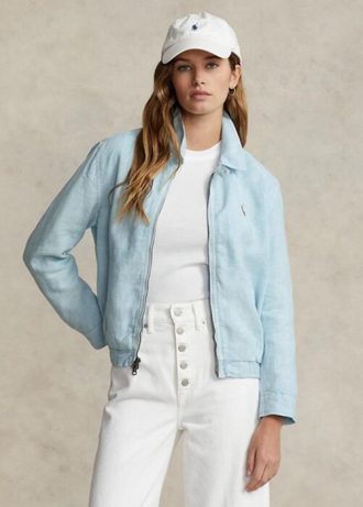 Niebieska damska lniana kurtka wiatrówka Ralph Lauren