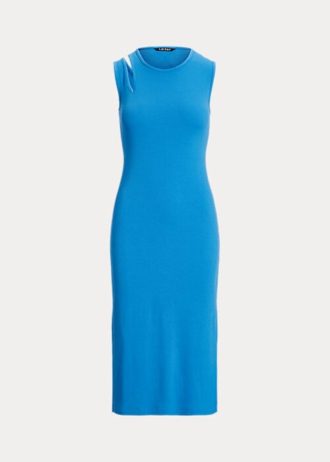 Niebieska damska sukienka midi bez rękawów Ralph Lauren z mieszanki bawełny