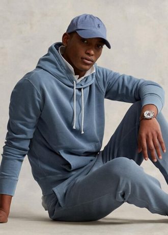 Niebieska męska bluza z kapturem Ralph Lauren z organicznej bawełny z polaru