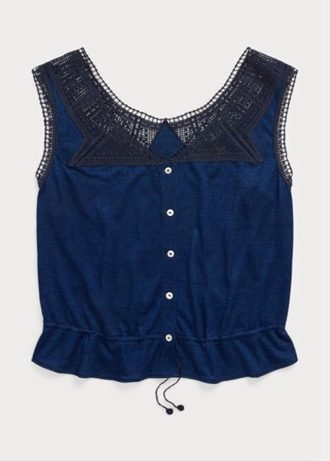 Niebieskie damskie bluzki na ramiączkach Ralph Lauren w kolorze indygo z szydełkowym wykończeniem